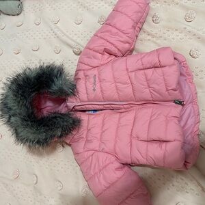 Columbia Pink Jacket with Faux Fur Trim